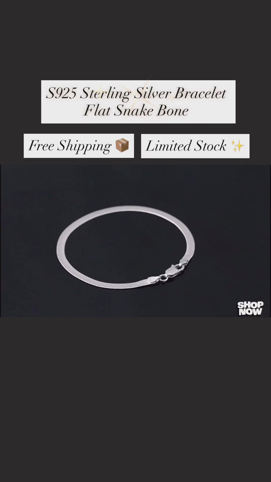 S925 Sterling Silver Bracelet Flat Snake Bone